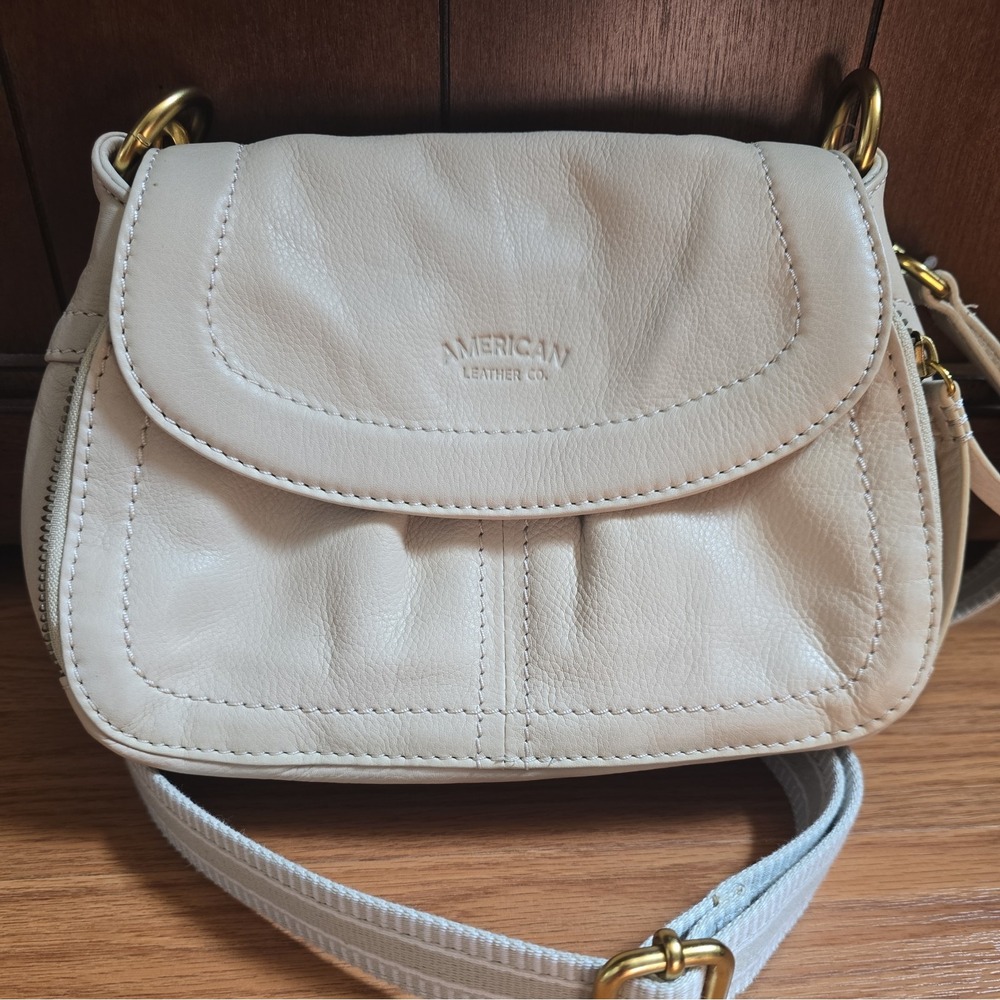American Leather Mini Marino Crossbody Bag Beige Cream Neutral Pocket Minimalist
